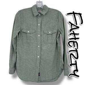Faherty Tried & True Chambray Workshirt Desert Olive Linen Blend Mens Size XS